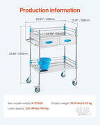 VEVOR Lab Serving Cart Utility Cart Stainless Steel Medical Cart with Two Drawers for lab Equipment Use Grade I Stainless Steel Utility Services (2 Shelves/ 2 Drawer)