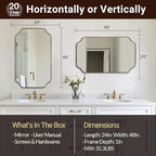 ANDY STAR 24"x48" Large Bathroom Mirror, Brushed Gold Rectangle Mirror, Scalloped Mirror for Bathroom in Anti-Rust Stainless Steel Metal Frame 1" Deep, Hangs Vertically/Horizontally