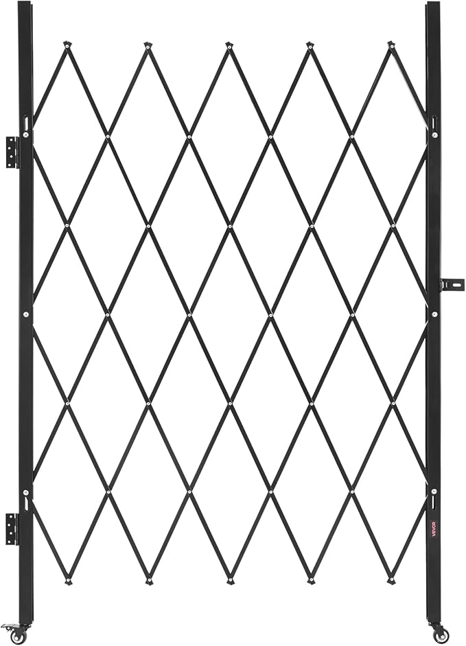 VEVOR Single Folding Security Gate, Lockable Scissor Gate with 360° Swivel Casters, Outdoor Barricade Steel Retractable Gates, for Entry Security, Garage, Warehouse & Pool, 49.61 x 77.76 in (W x H)