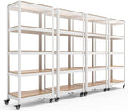 HOMEDANT House 5-Tier Metal Rolling Cart Shelf Rack Casters Heavy Duty Laminated Wheel Shelving Unit Adjustable Utility Storage Shelves Organizer Shelf Kitchen Garage (4, (S) 24.4" W, White)