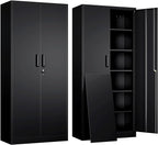 Yizosh Metal Garage Storage Cabinet with 2 Doors and 5 Adjustable Shelves - 71" Steel Lockable File Cabinet,Locking Tool Cabinets for Office,Home,Garage,Gym,School (Black)