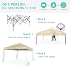 Best Choice Products 10x10ft 1-Person Setup Pop Up Canopy Tent Instant Portable Shelter w/ 1-Button Push, Case, 4 Weight Bags - Sand