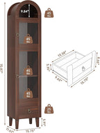 71” Tall Arched Pantry Cabinet with Glass Door, Display Cabinet Organizer with Drawer, Versatile Pantry with Top-Opening Storage Container for Living, Kitchen Dining Room, Brown