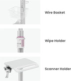 Mount Plus MB-C10 Medical Trolley Cart For Monitor Desktop With Keyboard Table, Basket, Wipe Holder, Scanner Holder For Hospital Clinic Dental Office Home Office | Height Adjustable Mobile Workstation