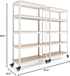 HOMEDANT House 5-Tier Metal Rolling Cart Shelf Rack Casters Heavy Duty Laminated Wheel Shelving Unit Adjustable Utility Storage Shelves Organizer Shelf Kitchen Garage (2, (M) 36.2" W, White)