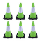 6 Pack 18 Inch Green Reflective Traffic Cones, Durable Black Base Safety Cones for Parking Lots, Sports Fields and Yard Markers (6, Green, 18 Inch)