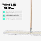 Commercial Dust Mop & Floor Sweeper, 60 in. Dust Mop for Hardwood Floors, Cotton Mop Head, Wooden Broom Handle, Industrial Dry Mop for Floor Cleaning & Janitorial Supplies