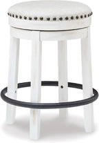 Signature Design by Ashley Valebeck Casual Upholstered Swivel Stool, Round Metal Footrest, Nailhead Trim Detail, Wood, 24", White & Black