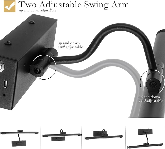 Battery Operated Picture & Frame Light – 15.7" Black Dimmable LED Wall Art Lamp with Remote Control, Timer, Adjustable Arm for Paintings, Portraits & Frames