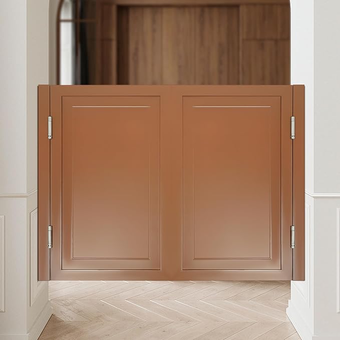 Solid Wood Interior Swing Door with Metal Hinges - Swinging Cafe Doors for Kitchen, Stairs, Bedroom Entrance & Partition (Brown, 47.2"X35.43")