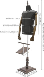 Male Clothing Display Racks, Height Adjustable Clothing Store Clothing Props with Stand and Solid Wood Arm, Male Mannequin Torso for Market Shop Window Display (Dark Grey)