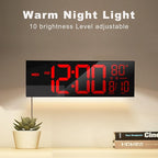 JALL 16" Large Digital Wall Mount Clock, Count Down Timer, Alarm, Big LED, DST, Temperature for Living Room Classroom Desk, Xmas, Birthday Gift for Senior Men Women Mom Dad, Red
