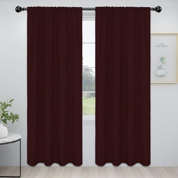 Easy-Going Rod Pocket Blackout Curtains for Bedroom, Room Darkening Window Curtains for Living Room, Thermal Insulated Noise Reduction Solid Window Drapes, 2 Panels(42x84 in, Wine)