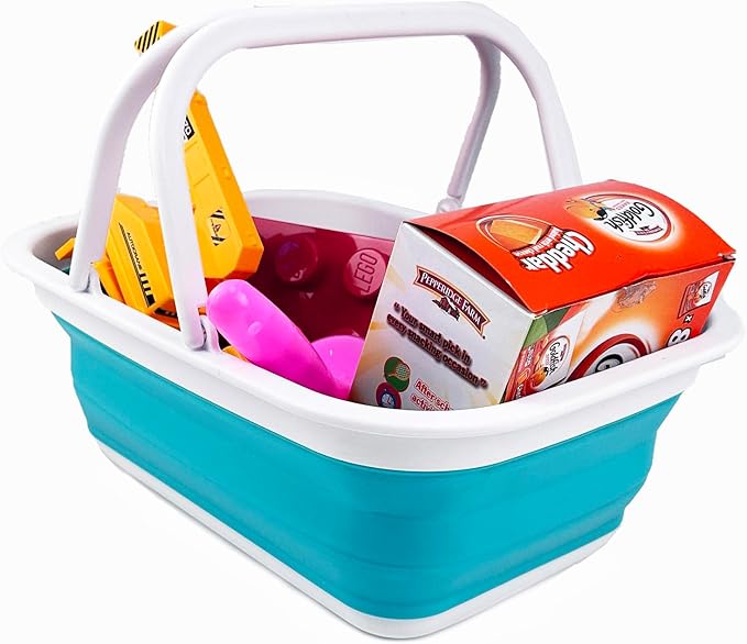 SAMMART SAMMART 9.2L (2.37Gallon) Collapsible Tub with Handle - Portable Outdoor Picnic Basket/Crater - Foldable Shopping Bag - Space Saving Storage Container (1, Bright Blue)