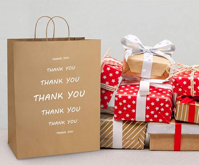BagDream Paper Bags 13x7x17 50Pcs Large Gift Bags with Handles Bulk, Kraft Recycled Brown Paper Sacks for Shopping, Party Favors, Retail, Merchandise, Grocery