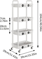 Laiensia 4-Tier Storage Carts,Multifunction Utility Rolling Cart Kitchen Storage Organizer,Mobile Shelving Unit Cart with Lockable Wheels for Bathroom,Laundry,Living Room,With Classified Sticker,White