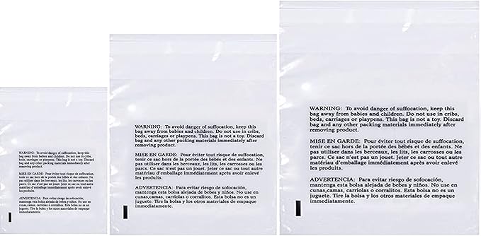 Poly Bags with Suffocation Warning 16x22, 20x24, 24x28 - X-Large Combo Pack of 150 (50 each size) - Clear Poly Bags by Retail Supply Co - Resealable