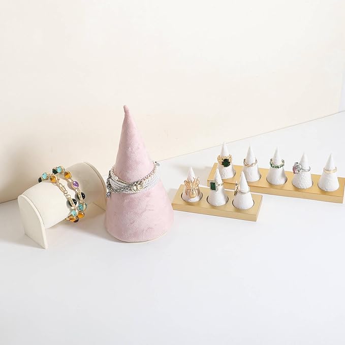 GemeShou Velvet bracelet display stand for selling, pink jewelry bangle holder with golden base, felt bracelet storage organizer for nightstand home decor【Bracelet holder-pink】