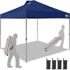 Eurmax USA NOMATTER ONE-Person Open&Close 10x10ft Pop Up Canopy Tent，Portable Shelter Canopy for Outdoor Events，Instant Canopies, Temporary Sunshade,Bonus 4 Sand Bags(Navy Blue)