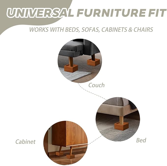 2-Inch Solid Pine Furniture Risers – 2000LBS Capacity, Tool-Free Install, Natural Wood Design for Beds, Sofas & Desks (2 Inch)