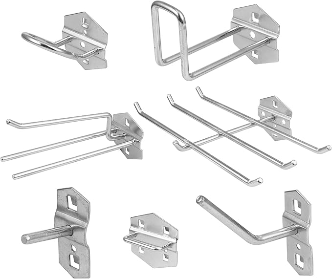 Garneck 7Pcs Tool Storage Hook Set for Pegboard Heavy Duty Silver Wrench Coil Tape Screwdriver Hangers Space-Saving Utility Tool Organizers for Garage Workshop Home Use