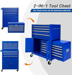 13-Drawer Rolling Tool Chest with Double Door, Extra Large Storage Cabinets with Tool Box, 2-in-1 Detachable Design, 600 lbs Capacity with Lockable Wheels for Garage, Mechanic & Home Use (Blue)