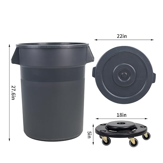32 Gallon Outdoor Trash Can with Wheels, Rolling Trash Can with Lid & Sturdy Handle, Commercial Round Trash Cans, Outdoor Garbage Can for Kitchen, Garage, Backyard and Patio (32 Gallon, 1 Pack)