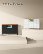 SONGMICS Dresser for Bedroom, Fabric Dresser with Power Outlets and LED Lights, TV Stand for up to 60 Inch TVs, 25 Colors, 11.8 x 47.2 x 31.3 Inches, Cloud White and Oak Beige ULTS518W01