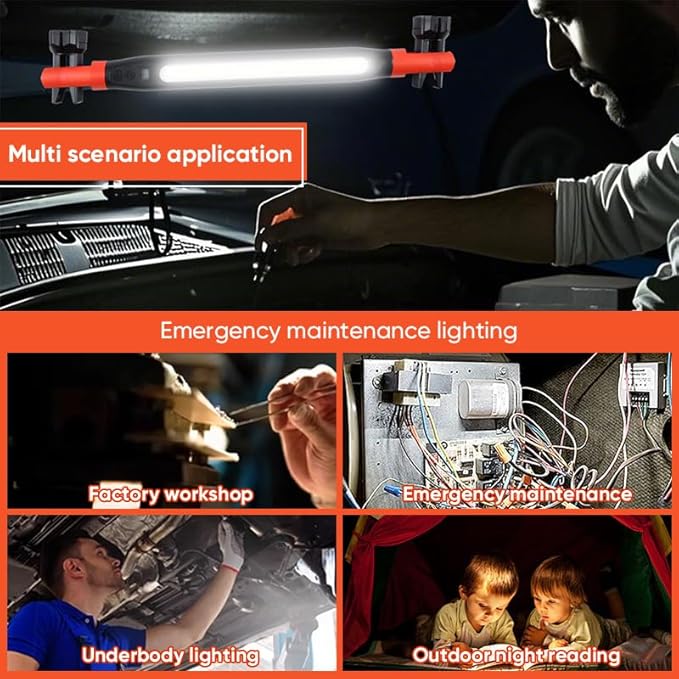 Magnetic Work Light Bar 2026 New | Rechargeable LED Light with Battery | IP55 Weather-Resistant Under Hood Light with Magnetic Base | Hooks & Clamp for Car Repair,Garage,Emergency,Power Outage