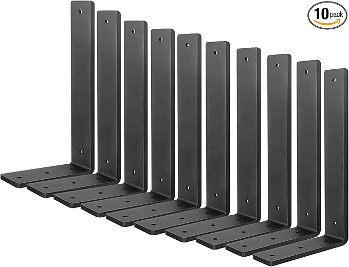 Floating Shelf Bracket 14 Inch, 10 Pack Heavy Duty Shelf Brackets, Black Wall Shelf Bracket for DIY Decorative with Mounting Hardware