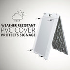 Jumbl Outdoor A-Frame Sandwich Signboard 24” x 36” Display Surface – w/PVC Sign Protector & Sand Fill Holes – Duel Display Signage Stand for Storefront Sidewalk Curb (White)
