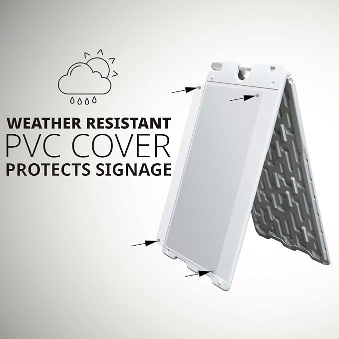 Jumbl Outdoor A-Frame Sandwich Signboard 24” x 36” Display Surface – w/PVC Sign Protector & Sand Fill Holes – Duel Display Signage Stand for Storefront Sidewalk Curb (White)