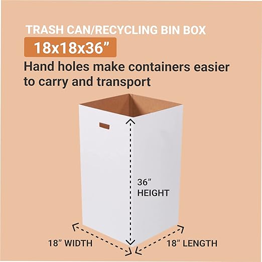 BOX USA 50 Gallon 18" L x 18" W x 36" H 10-Pack Cardboard Trash Cans and Recycling Bins, Reusable or Disposable Pop Up Garbage Boxes for Parties, Outdoor Events, Heavy Duty, Plain
