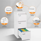 3 Drawer File Cabinet with Lock, Metal Filing Cabinets for Home Office, Vertical White Locking File Caninet, Steel Narrow Three Drawer File Cabnet for Letter/Legal / A4 / B4- Assembly Required