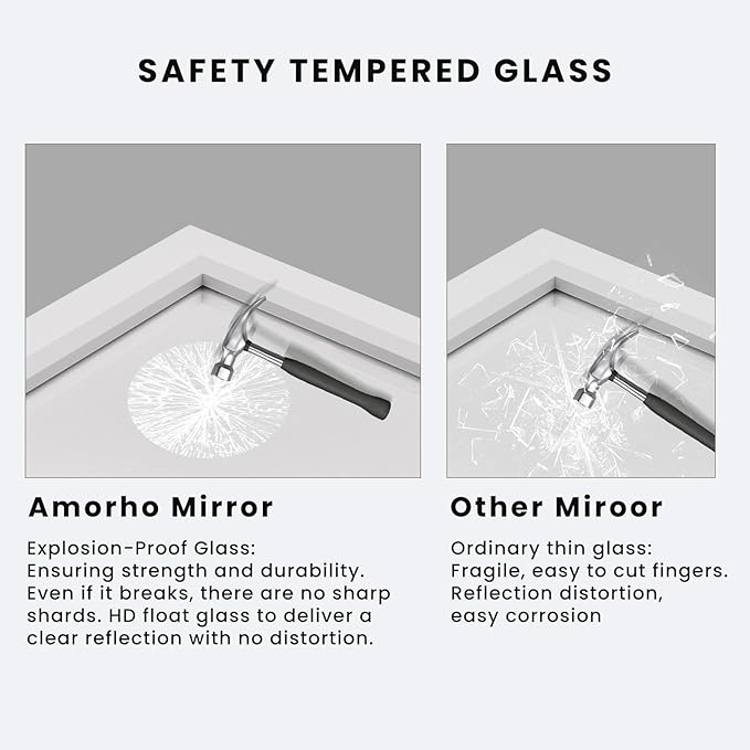 Amorho Bathroom Mirror, 40x30 Inch White Thick Metal Framed Wall Mirrors for Over Sink, Bedroom, Living Room, Entryway, Rectangle Wall-Mounted Mirrors(Horizontal/Vertical).