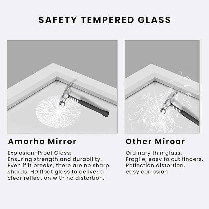 Amorho Bathroom Mirror, 60 X30 Inch White Thick Metal Framed Wall Mirrors for Over 2 Sinks, Bedroom, Living Room, Entryway, Large Rectangle Wall-Mounted Mirrors.