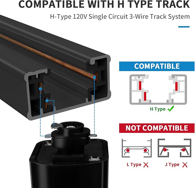 6 Pack 5-Color LED Track Lighting Heads H Type Track Light Heads Dimmable Bright Ceiling Spotlight Fixtures, 2700K-5000K, Flicker Free CRI90+, 36° Beam 10W 800lm, Black