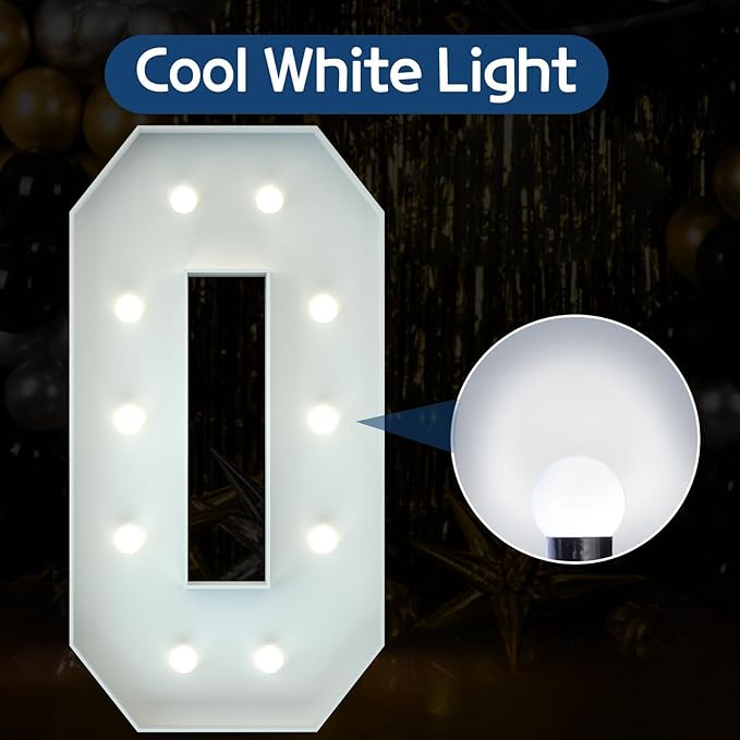 Marquee Numbers 4 Feet Tall Big Light Up Numbers 30th 40th 50th Birthday Decorations Graduation Decorations 2025 White Anniversary Party Decor Large Cardboard Prop Backdrop Sign 0
