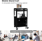 TUFFIOM AV Presentation Cart for Video Projector, Laptop Computer, Mobile Workstation Utility Media Cart for School Classroom Office, Rolling Storage Stand with Locking Cabinet Keyboard Shelf