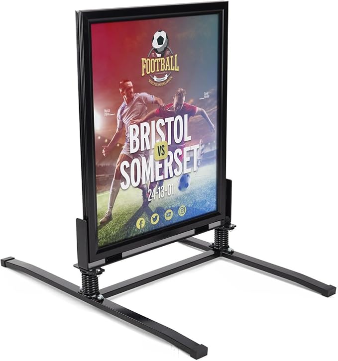 Displays2go 22x28 Inch Outdoor Sign Holder, Black, Powder Coated Steel, Modern Style, Wind & Waterproof, Snap Frame with Magnetic Trim, Anti-Glare PVC Lenses