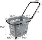 Teyyvn 4 PCS 50L Plastic Rolling Shopping Basket with Handle, Rolling Shopping Basket for Supermarkets and Retail Stores, Grey