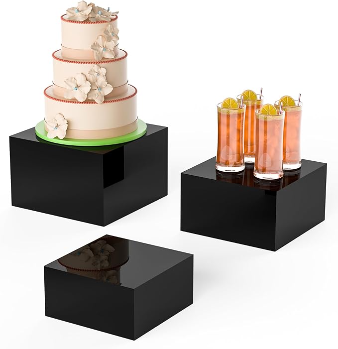 Acrylic Dessert Stand,Buffet Risers, Food Risers, Multi-Purpose Cake Stand for Parties, Weddings, Birthdays, Catering, Jewelry, and Collectibles Acrylic Cube Boxes Display(Black, 6"x7"x8")