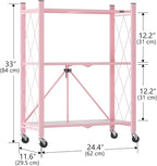 ALANNG Storage Shelves with Wheels, Bookshelf with Storage, No Assembly Metal Rack Shelf for Kitchen, Office, Laundry, Garage (3 Tier, Pink)