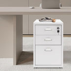 3 Drawer Metal Storage Cabinet Mobile File Cabinet with Lock Under Desk Office Storage Cabinet for Office & Home Fits Letter/Standard Sizes(White)