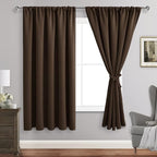 JIUZHEN Blackout Curtains for Bedroom - 70 x 63 Inch Extra Wide Privacy Assured Thermal Insulated Room Darkening Sliding Door Curtains for Living Room, Set of 2 Panels with Tiebacks, Brown