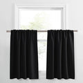PONY DANCE Short Length Curtains for Kitchen, Solid Half Window Curtain Tiers for Bathroom Energy Saving Privacy Shade for RV Camper, Width 34 x Length 24 inches,Black, 2 Pieces