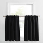 PONY DANCE Short Length Curtains for Kitchen, Solid Half Window Curtain Tiers for Bathroom Energy Saving Privacy Shade for RV Camper, Width 34 x Length 24 inches,Black, 2 Pieces