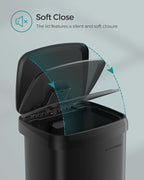 SONGMICS Kitchen Trash Can, 13 Gallon (50 L) Stainless Steel Garbage Can, with Stay-Open Lid and Step-on Pedal, Soft Closure, Tall, Large and Space-Saving, Black ULTB530B50