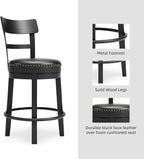 Signature Design by Ashley Valebeck Faux Leather Upholstered Swivel Barstool, Nailhead Trim, Solid Wood, 16.75" W x 19.75" D x 37.25" H, Antique Black