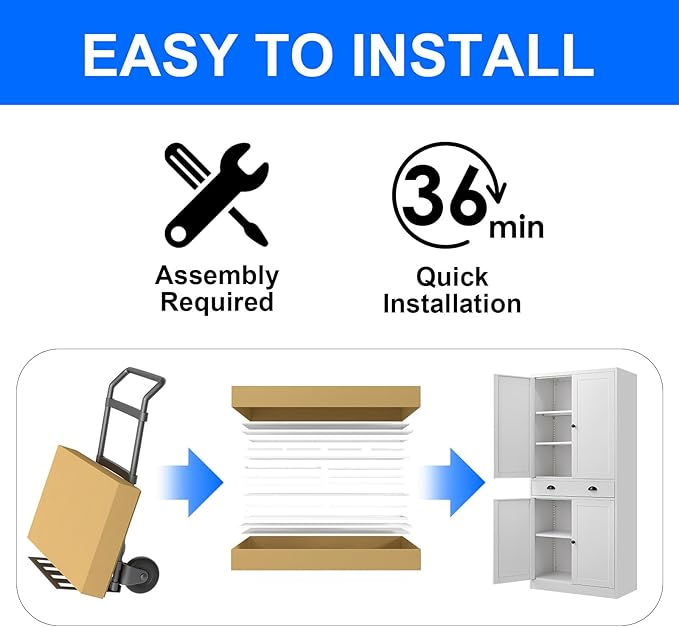 Metal Kitchen Pantry Cabinet, 71'' Tall Food Pantry Storage Cabinet with Doors and Shelves, White Freestanding Cupboard for Dining Room, Living Room - Assemble Required